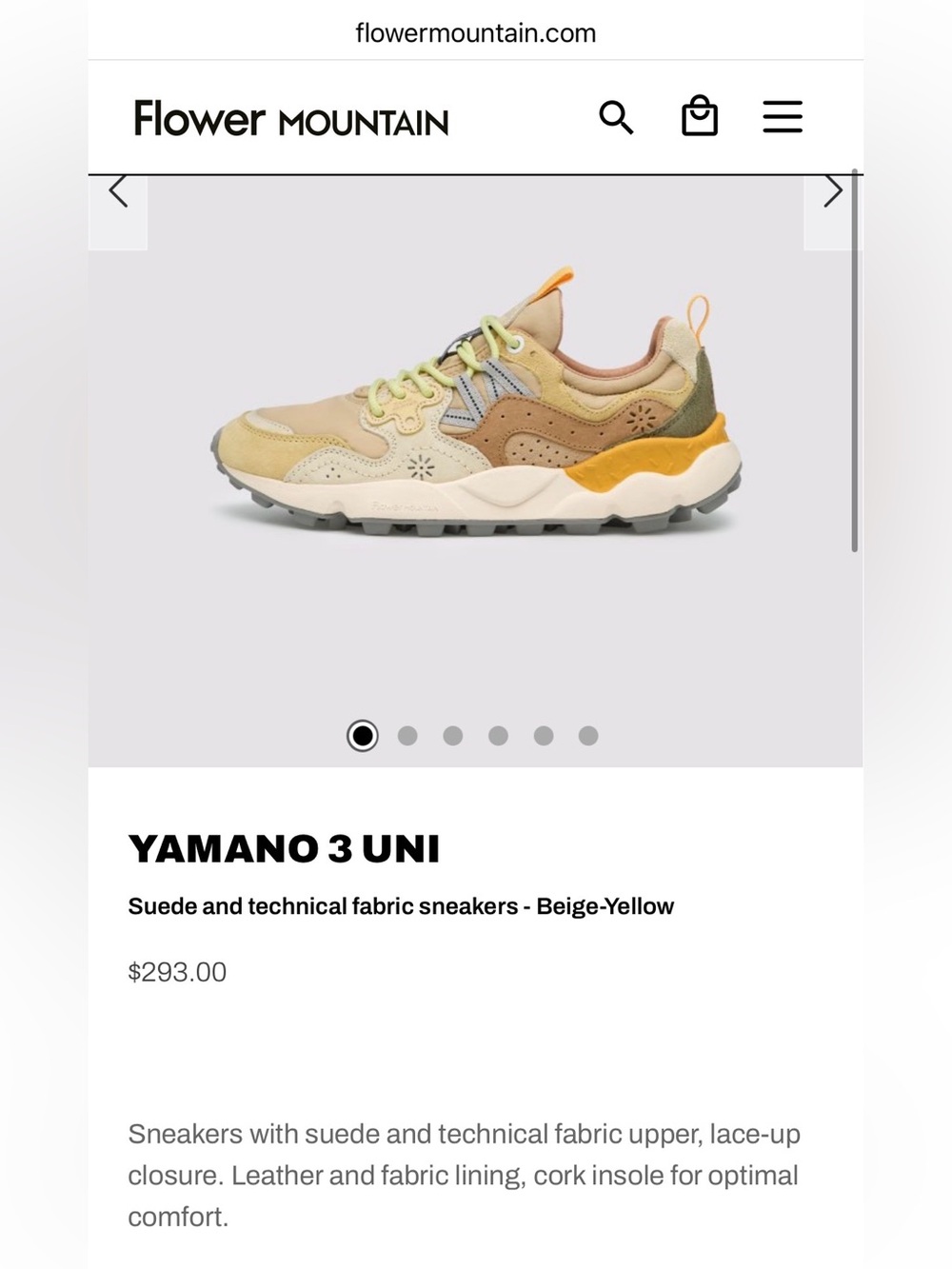 NWT Flower Mountain YAMANO 3 UNI Suede technical fabric sneakers - Beige-Yellow - Picture 6 of 16